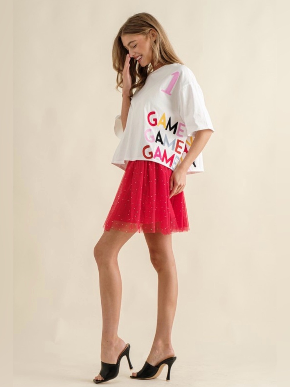 NWT Blue b Boutique Sparkling Red Tulle Mini Skirt Holiday Small
